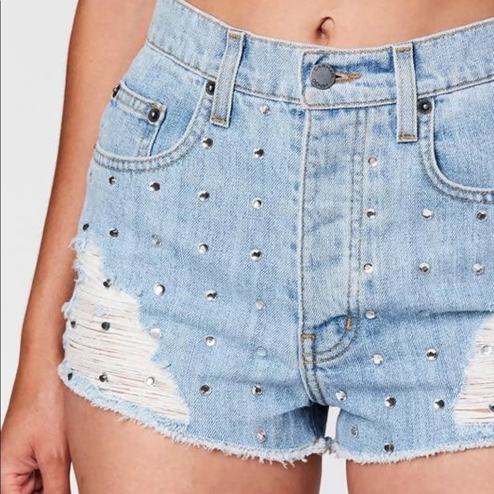 LF Carmar Rhinestone Distressed Shorts